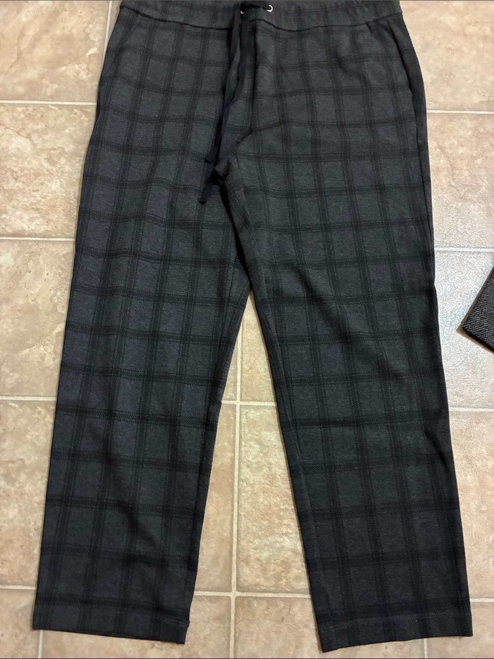 LOFT Women's Black Gray Plaid Drawstring Joggers